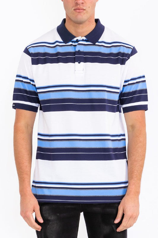 Men Plus Polo Old School Striped Pique Front Button Shirt Zarnesh