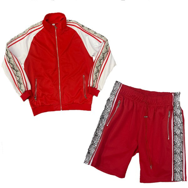 Men's Sporty Snake Stripe Jacket Shorts Tracksuit Set | Zarnesh