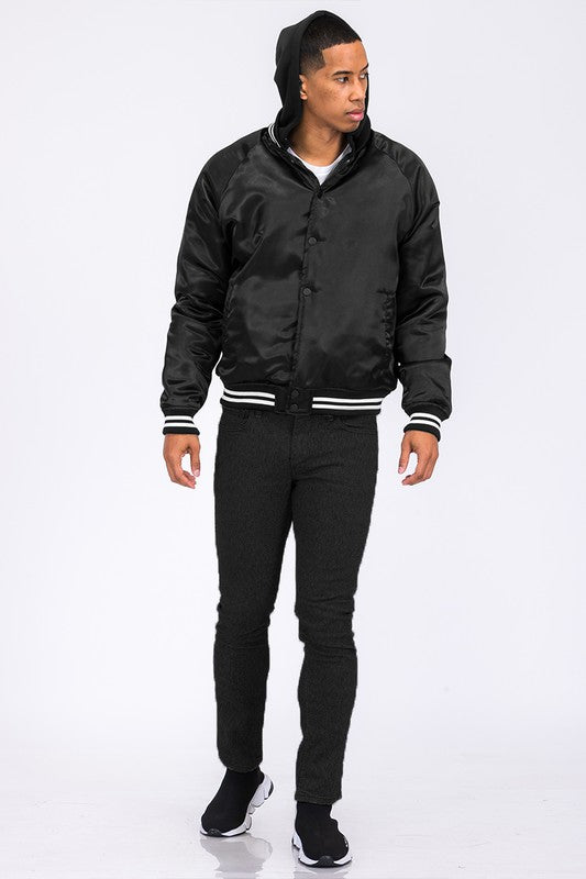 Men's Satin Varsity Ribbed Cuff Waistband Bamber Jacket | Zarnesh