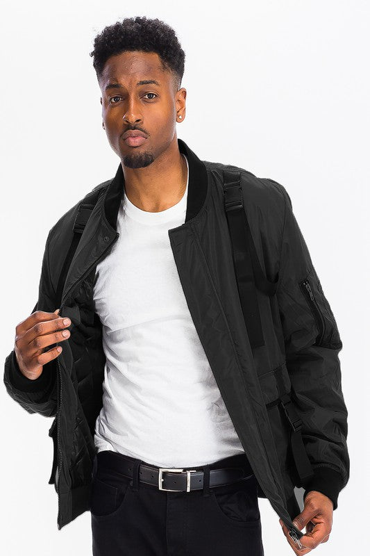 Men's Utility Strap Front Zipper Functional Pockets Jacket | Zarnesh