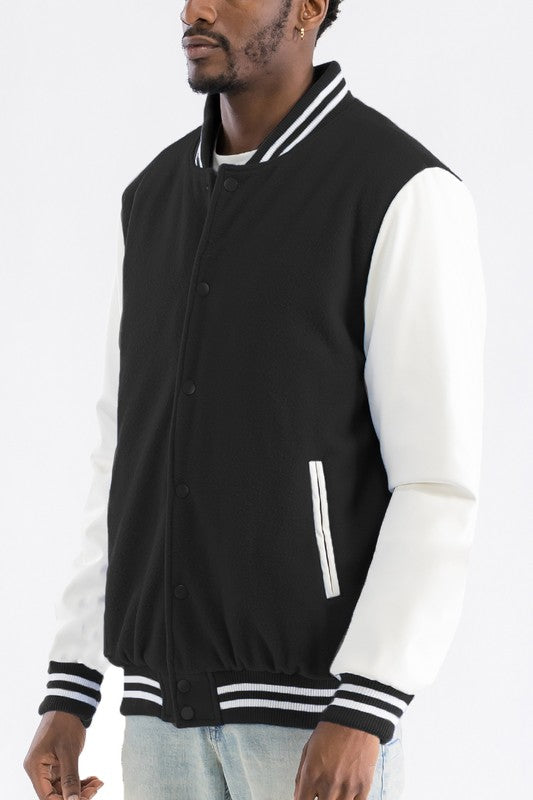 Men's Melton Lettermans Varsity Snap Button Jacket | Zarnesh