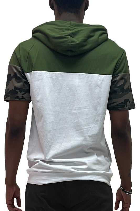 Men's Camo Color block Short Sleeves Hooded Shirt | Zarnesh