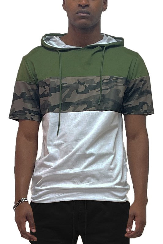 Men's Camo Color block Short Sleeves Hooded Shirt | Zarnesh
