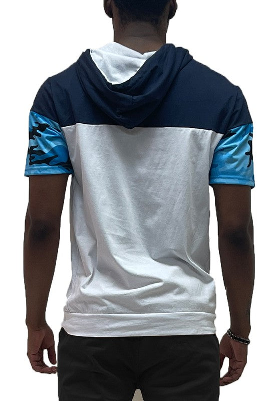 Men's Camo Color block Short Sleeves Hooded Shirt | Zarnesh