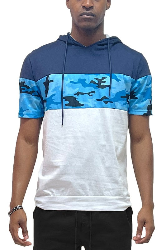 Men's Camo Color block Short Sleeves Hooded Shirt | Zarnesh