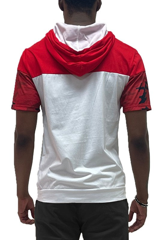 Men's Camo Color block Short Sleeves Hooded Shirt | Zarnesh