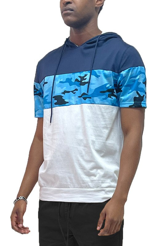 Men's Camo Color block Short Sleeves Hooded Shirt | Zarnesh