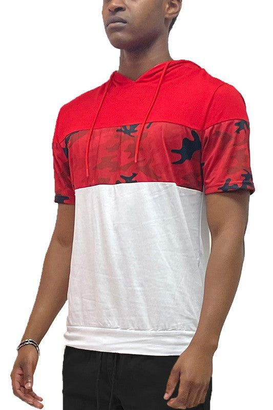 Men's Camo Color block Short Sleeves Hooded Shirt | Zarnesh