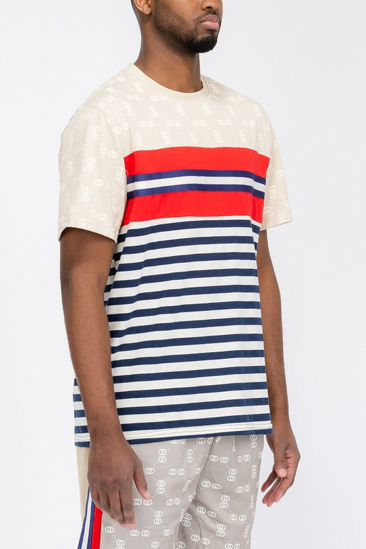 Men’s Casual Chain Link Print Shirt Striped Tees | Zarnesh