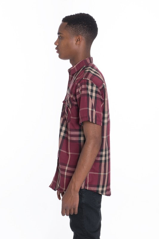 Men's Casual Short Sleeve Button Down Plaid Shirts | Zarnesh