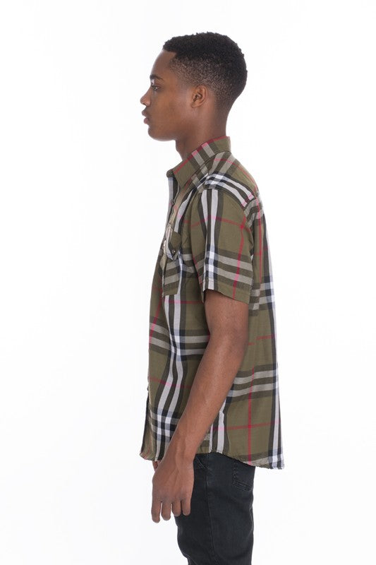 Men's Casual Short Sleeve Button Down Plaid Shirts | Zarnesh