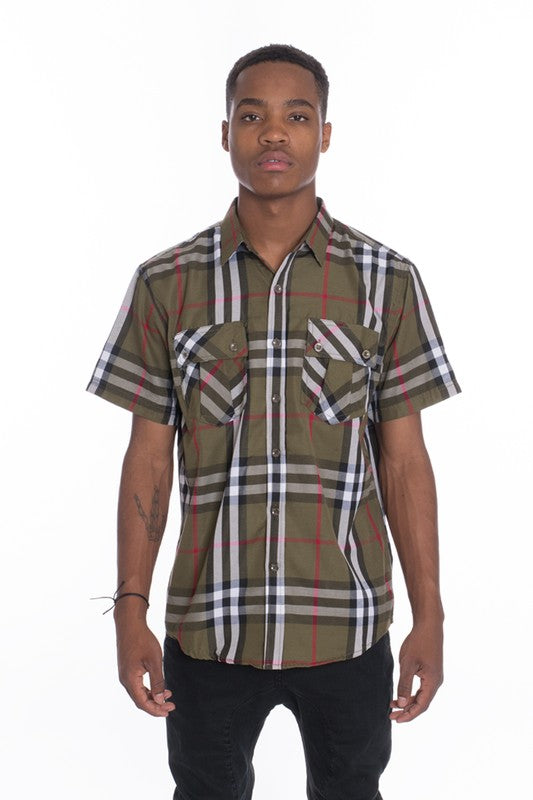 Men's Casual Short Sleeve Button Down Plaid Shirts | Zarnesh