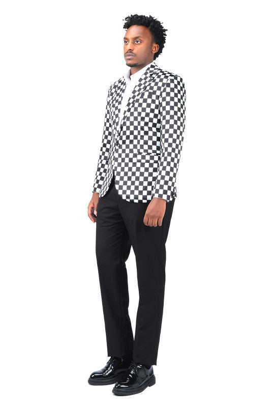 Men’s Checkered Blazer 1-Button Slim Fit Tuxedo Blazer Jacket | Zarnesh