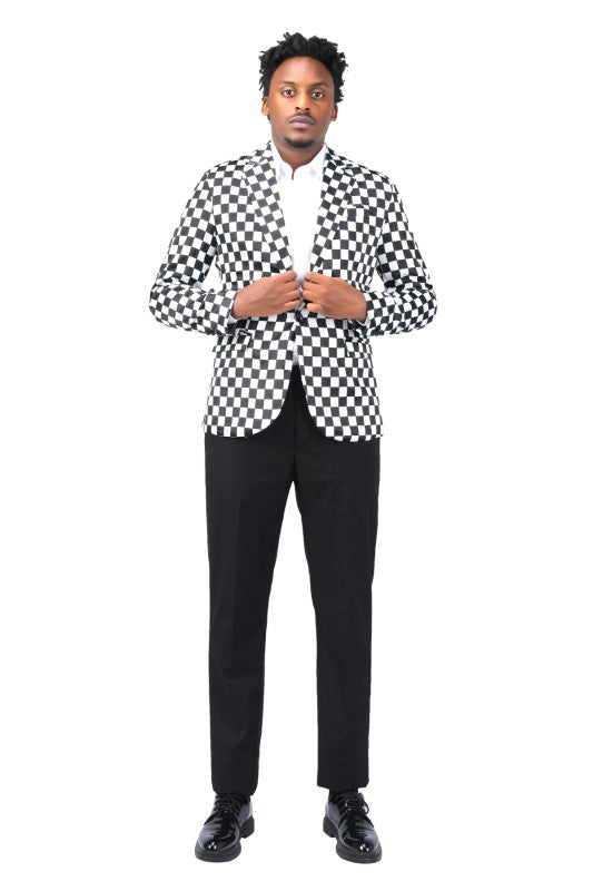 Men’s Checkered Blazer 1-Button Slim Fit Tuxedo Blazer Jacket | Zarnesh