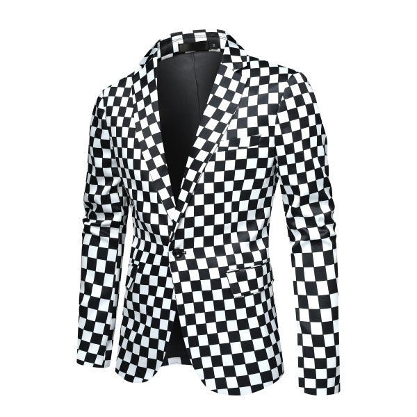 Men’s Checkered Blazer 1-Button Slim Fit Tuxedo Blazer Jacket | Zarnesh