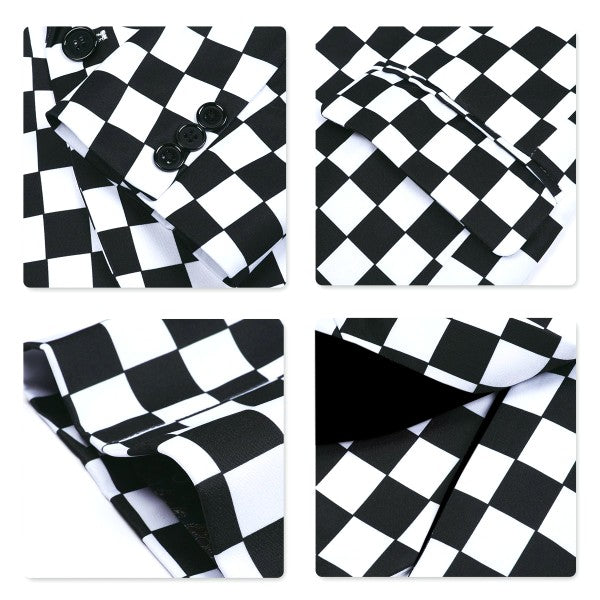 Men’s Checkered Blazer 1-Button Slim Fit Tuxedo Blazer Jacket | Zarnesh