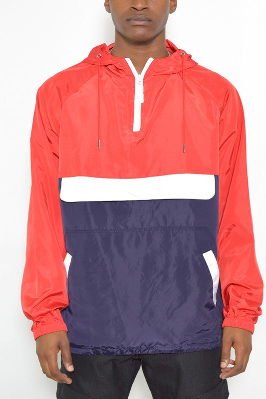 Men’s Color Block Windbreaker Anorak Pullover Hooded Jacket | Zarnesh
