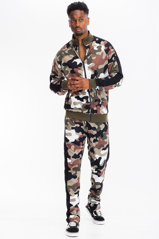 Men's Full Camo with Stripe Jacket and Pant Set | Zarnesh