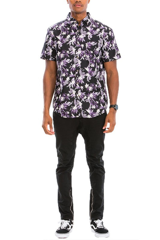 Men's Hawaiian Tropical Purple Floral Shirt | Zarnesh