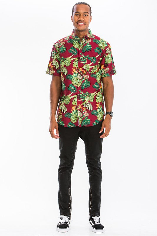 Men's Hawaiian Red Tropical Floral Shirt | Zarnesh