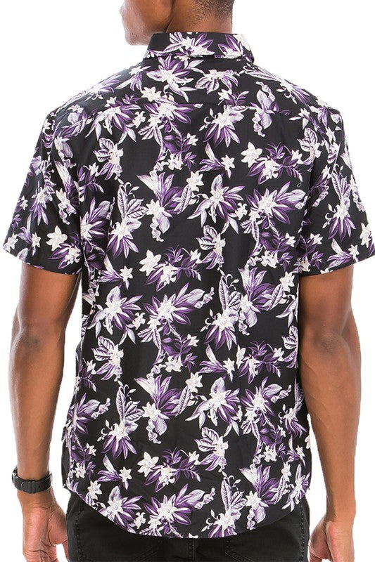 Men's Hawaiian Tropical Purple Floral Shirt | Zarnesh