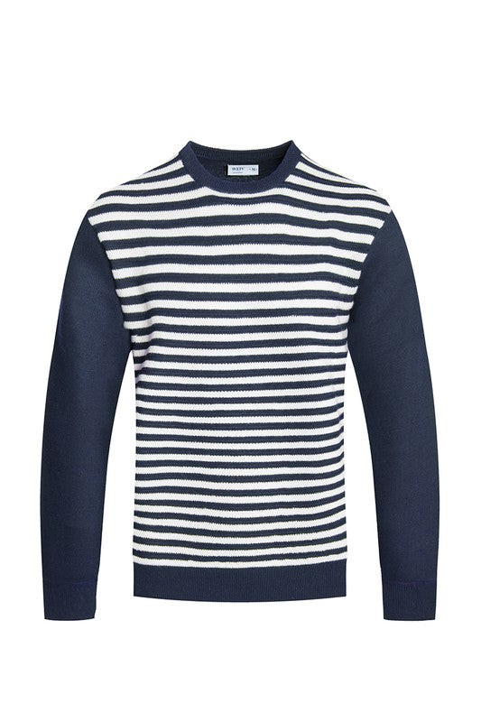 Men's Knitted Round Neck Striped Sweater | Zarnesh
