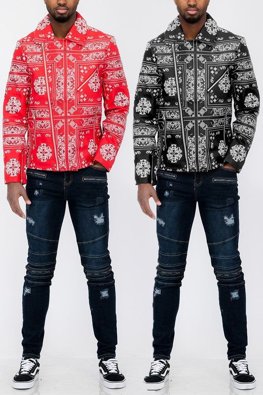 Men's Lightweight Bandana Print Vegan Leather Jacket | Zarnesh