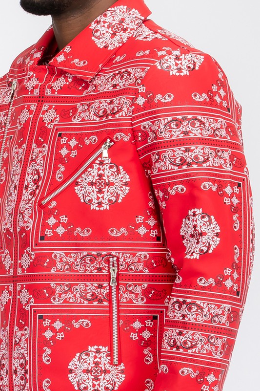 Men's Lightweight Bandana Print Vegan Leather Jacket | Zarnesh