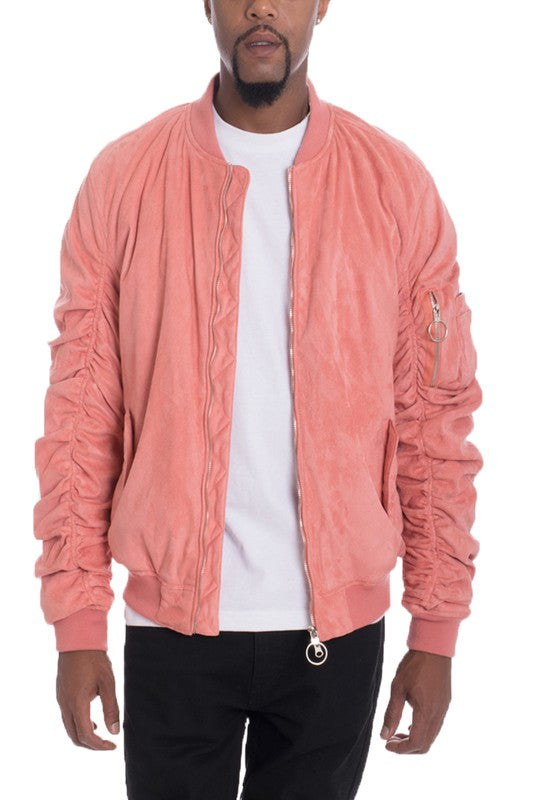 Men's Microsuede Scrunched Zippered Pouch Bomber Jacket | Zarnesh
