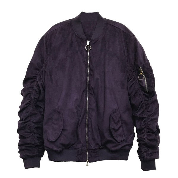 Men's Microsuede Scrunched Zippered Pouch Bomber Jacket | Zarnesh