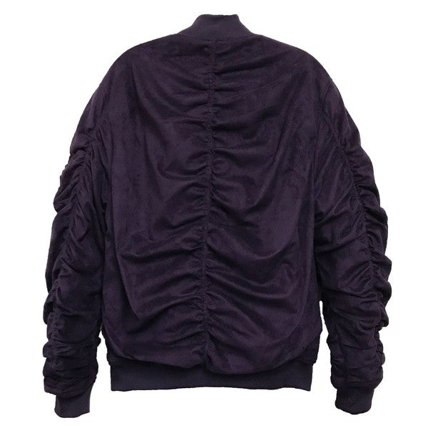 Men's Microsuede Scrunched Zippered Pouch Bomber Jacket | Zarnesh