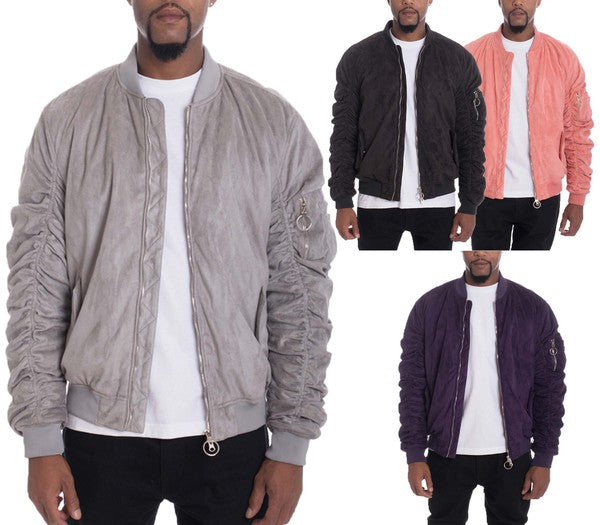 Men's Microsuede Scrunched Zippered Pouch Bomber Jacket | Zarnesh