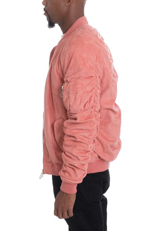 Men's Microsuede Scrunched Zippered Pouch Bomber Jacket | Zarnesh