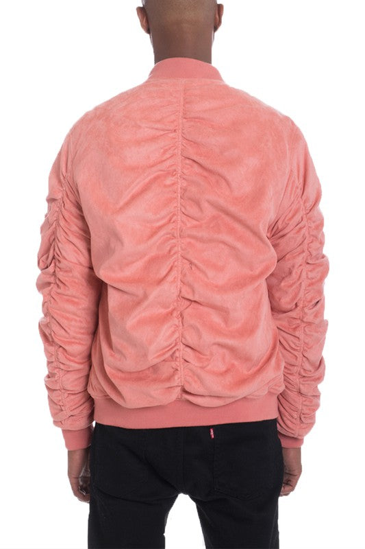 Men's Microsuede Scrunched Zippered Pouch Bomber Jacket | Zarnesh