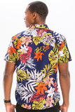 Men’s Navy Hawaiian Tropical Floral Print Shirt | Zarnesh