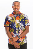 Men’s Navy Hawaiian Tropical Floral Print Shirt | Zarnesh