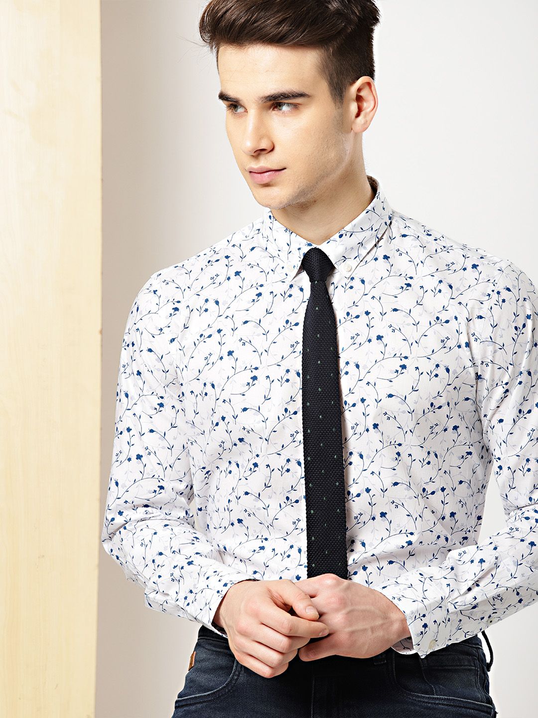 Men's Nikhil Floral Vine Print Cotton Shirt | Zarnesh