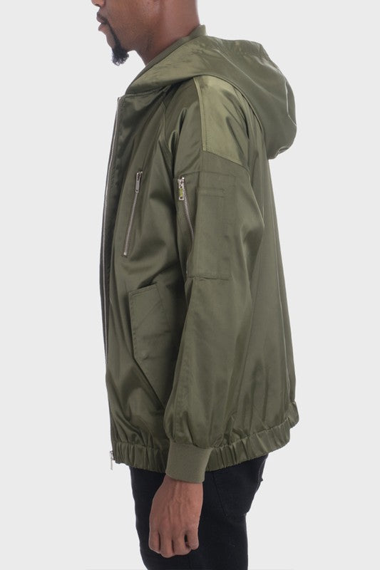 Men Satin Full Zip Hooded Windbreaker | Zarnesh