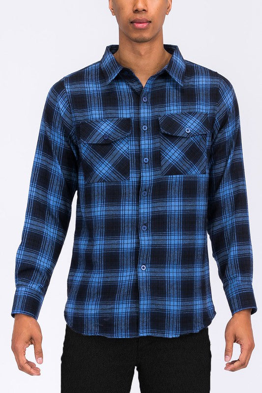 Men’s Plaid Flannel Long Sleeve Casual Workwear Shirt | Zarnesh