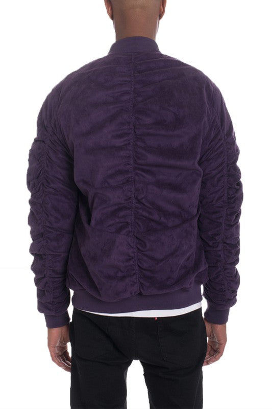 Men's Microsuede Scrunched Zippered Pouch Bomber Jacket | Zarnesh