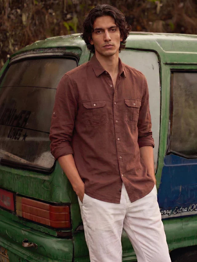 Men's Raj Utility Dual Pocket Cotton Linen Shirt | Zarnesh