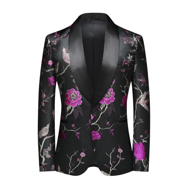 Men’s Floral Slim Fit 1-Button Embroidered Blazer Suit Set Tuxedo | Zarnesh