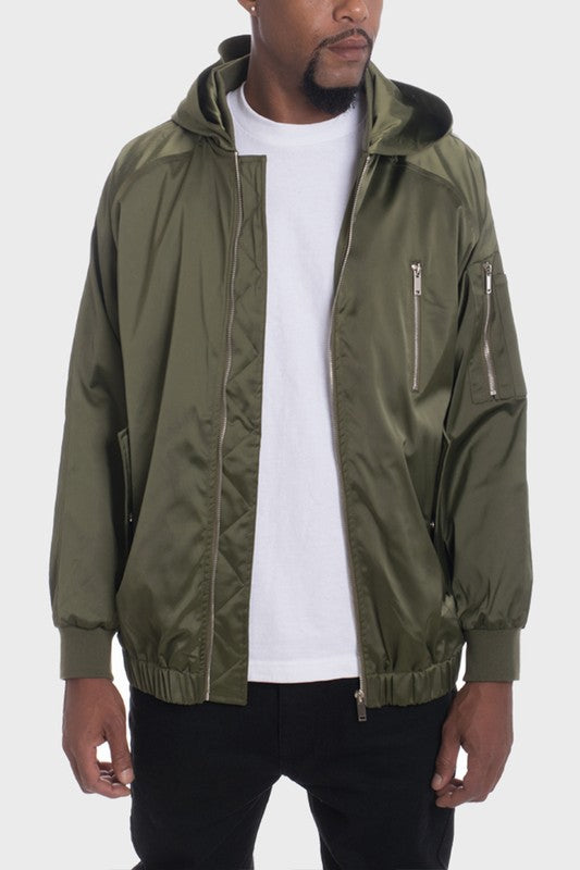 Men Satin Full Zip Hooded Windbreaker | Zarnesh