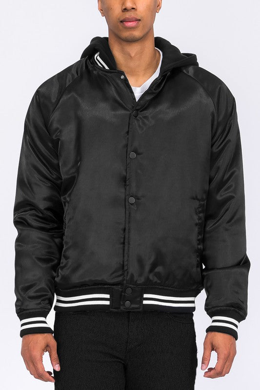 Men's Satin Varsity Ribbed Cuff Waistband Bamber Jacket | Zarnesh