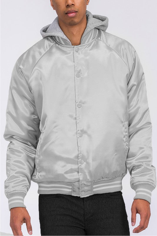 Men's Satin Varsity Ribbed Cuff Waistband Bamber Jacket | Zarnesh