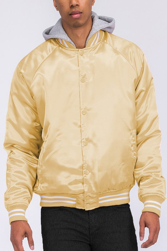 Men's Satin Varsity Ribbed Cuff Waistband Bamber Jacket | Zarnesh