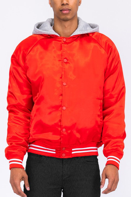 Men's Satin Varsity Ribbed Cuff Waistband Bamber Jacket | Zarnesh