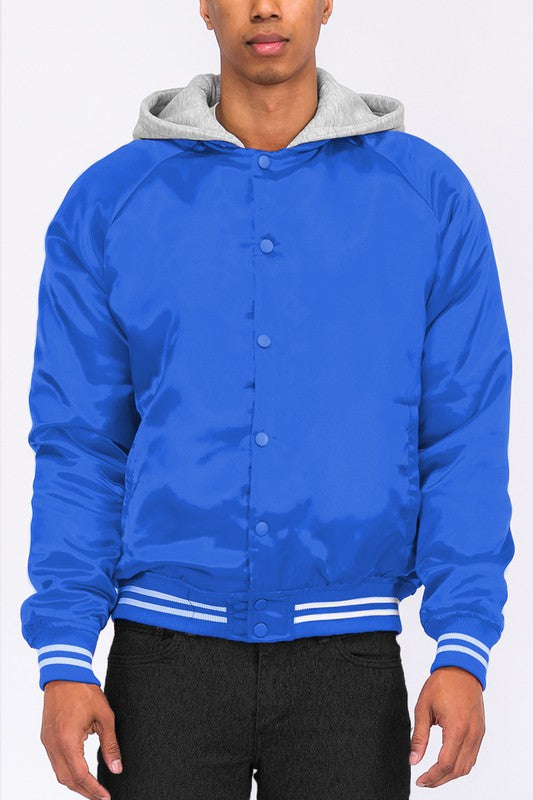 Men's Satin Varsity Ribbed Cuff Waistband Bamber Jacket | Zarnesh