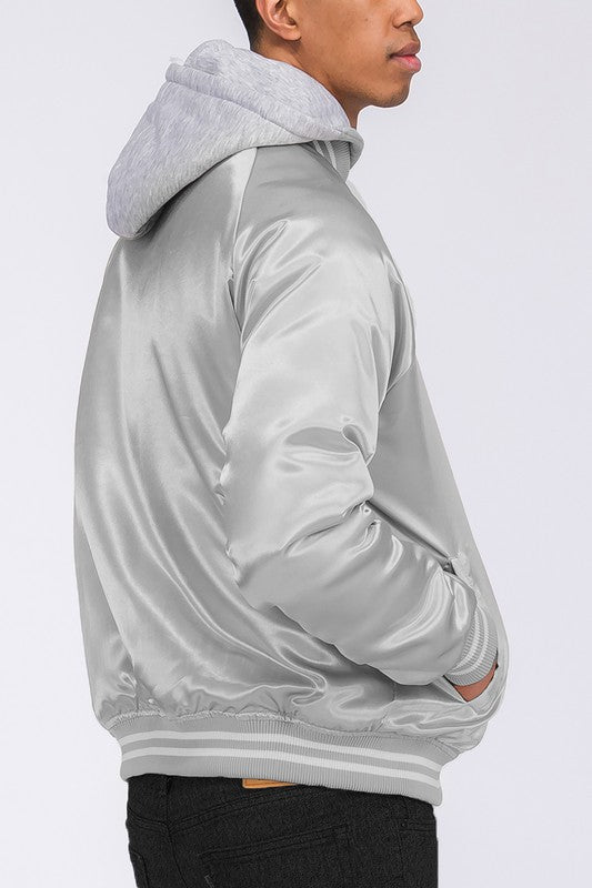 Men's Satin Varsity Ribbed Cuff Waistband Bamber Jacket | Zarnesh