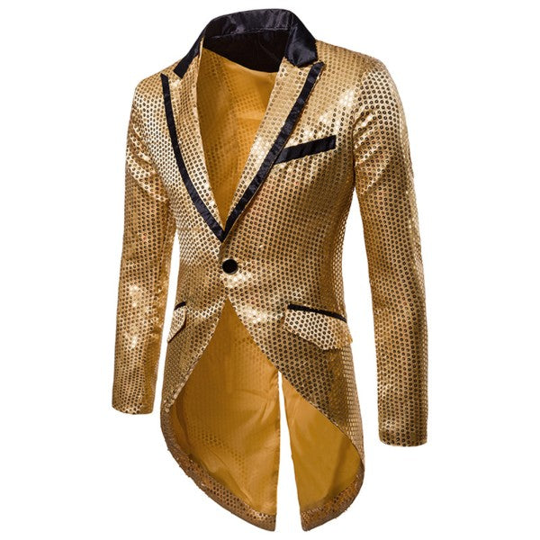Men’s Sequin Tailcoat Formal Long Back Tuxedo Blazer Jacket | Zarnesh